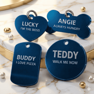 Featuring Navy Blue Dog ID Tags