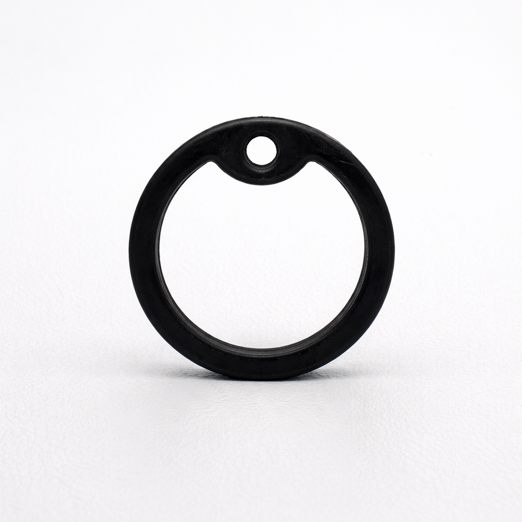 Black rubber tag silencer on leather