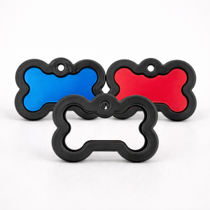 Colourful aluminium bone-shaped dog ID tags with silencer
